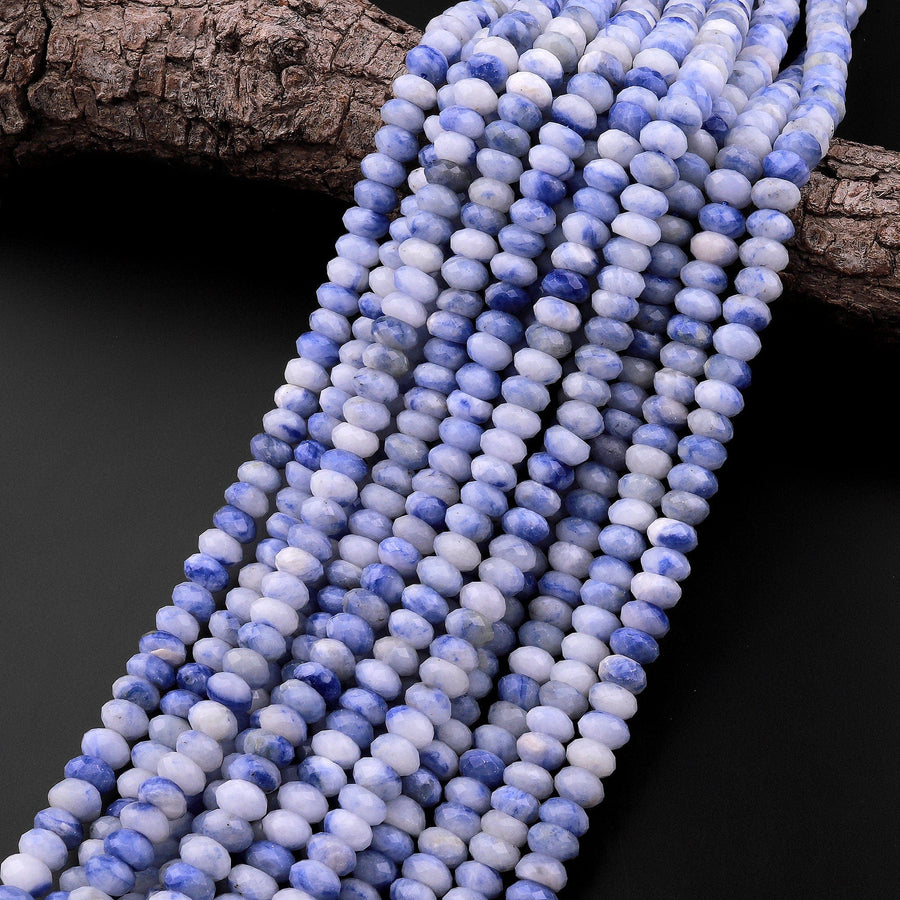 AAA Rare Afghanite Blue Sodalite in Calcite Faceted 6mm 8mm 10mm Rondelle Beads 15.5" Strand