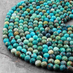 Natural Turquoise 4mm 5mm Faceted Round Beads Real Genuine Natural Blue Green Turquoise Micro Faceted Cut 15.5" Strand