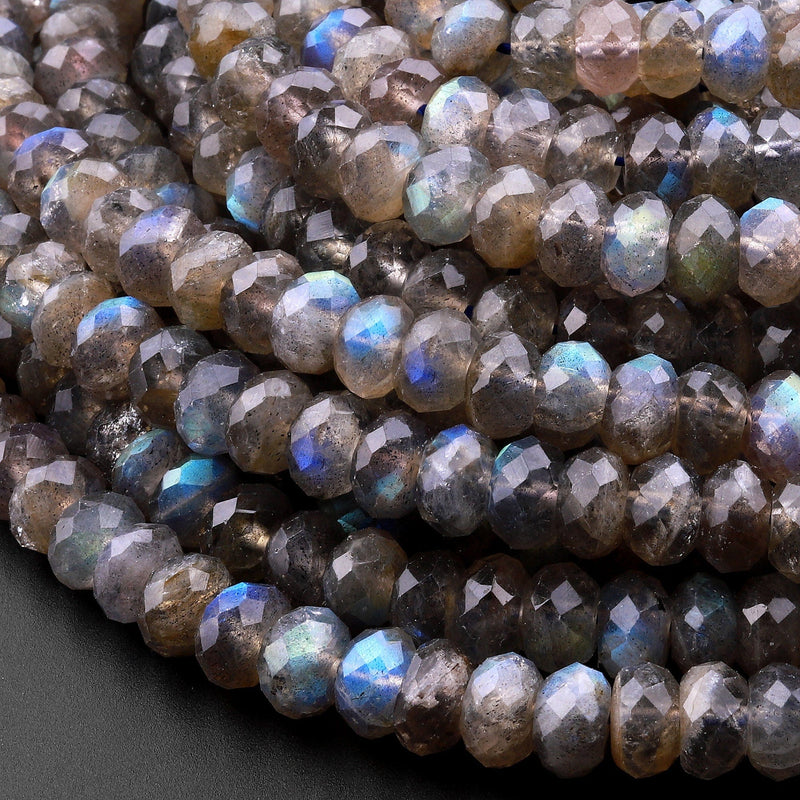 AA Faceted Labradorite Rondelle Beads 8mm 10mm Brilliant Golden Blue Flashes Fire 15.5" Strand