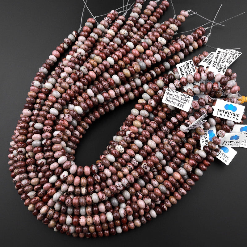 Natural Maroon Red Artistic Jasper 8mm 10mm Rondelle Beads Aka Wild Horse Picture Jasper 15.5" Strand