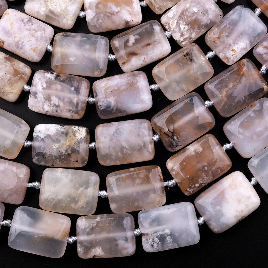 Natural Dendritic Chalcedony Smooth Rectangle Beads 15.5" Strand