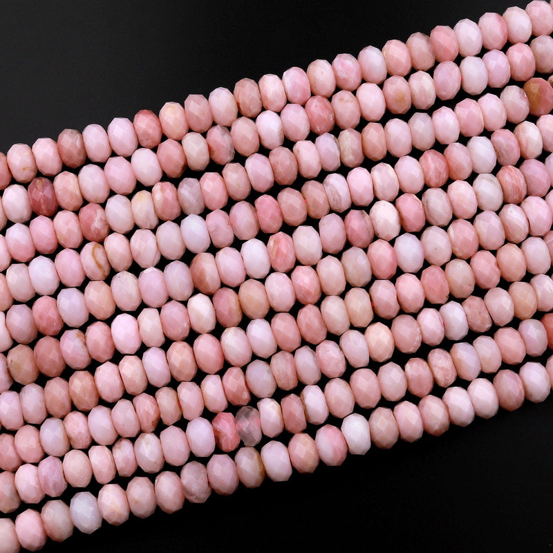 AAA Micro Faceted Natural Peruvian Pink Opal 8mm Rondelle Beads Gemstone 15.5" Strand