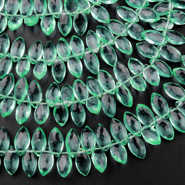 Faceted Green Hydro Quartz Marquise Teardrop Briolette Beads 8" Strand