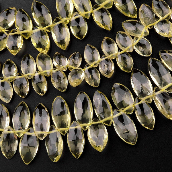 Faceted Real Genuine Natural Lemon Topaz Marquise Teardrop Briolette Beads 8" Strand