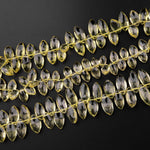 Faceted Real Genuine Natural Lemon Topaz Marquise Teardrop Briolette Beads 8" Strand