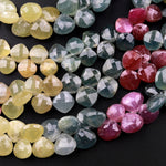 Faceted Real Genuine Natural Blue Pink Yellow Sapphire Marquise Teardrop Briolette Beads 8" Strand