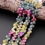 Faceted Real Genuine Natural Blue Pink Yellow Sapphire Marquise Teardrop Briolette Beads 8" Strand