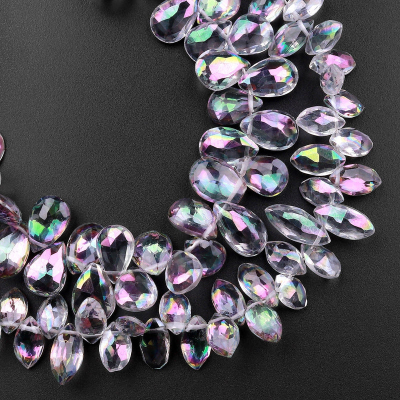 Faceted Real Genuine Mystic Topaz Marquise Teardrop Briolette Beads 8" Strand