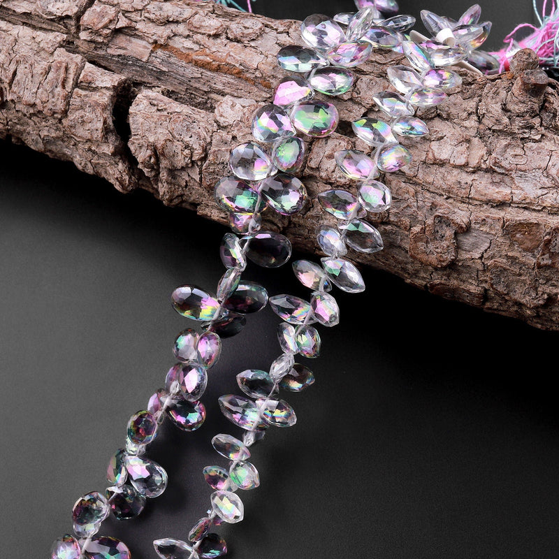 Faceted Real Genuine Mystic Topaz Marquise Teardrop Briolette Beads 8" Strand