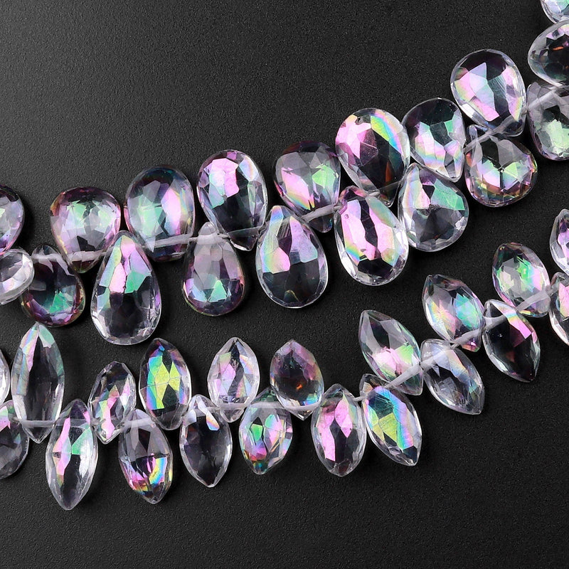 Faceted Real Genuine Mystic Topaz Marquise Teardrop Briolette Beads 8" Strand