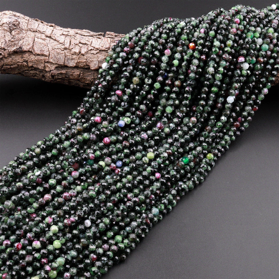 Faceted Natural Ruby Zoisite 4mm Round Beads 15.5" Strand