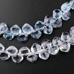 Faceted Real Genuine Natural Blue Aquamarine Marquise Teardrop Briolette Beads 8" Strand