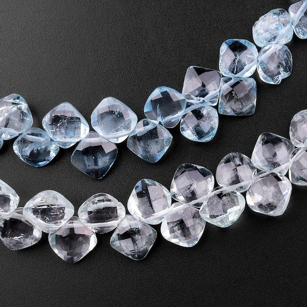 Faceted Real Genuine Natural Blue Aquamarine Marquise Teardrop Briolette Beads 8" Strand