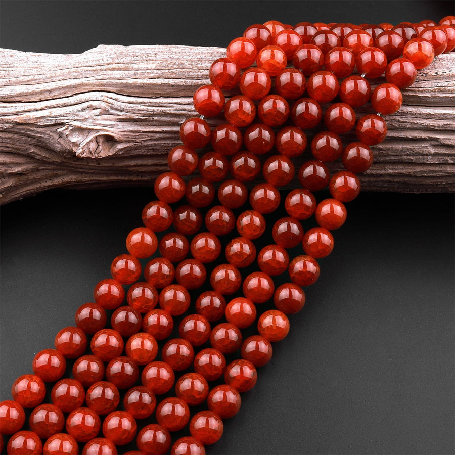 Tibetan Red Fire Agate 6mm 8mm 10mm Round Beads 15.5" Strand