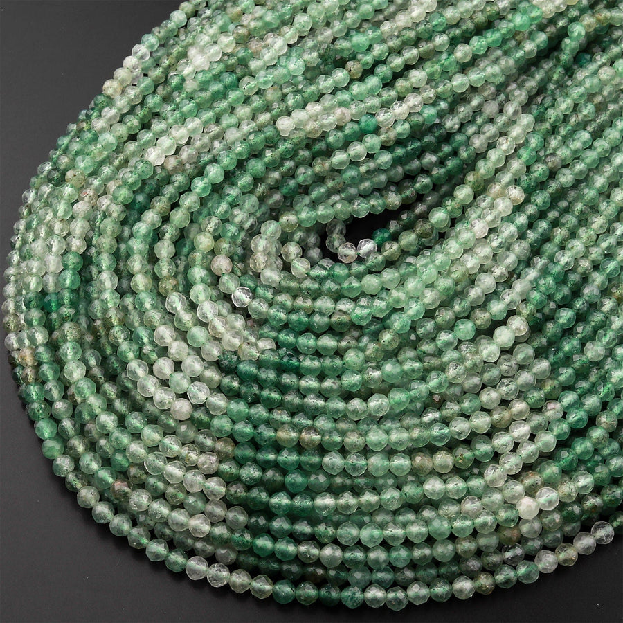 Rare Faceted African Green Chalcedony 4mm Round Beads Micro Cut Gemstone 15.5" Strand