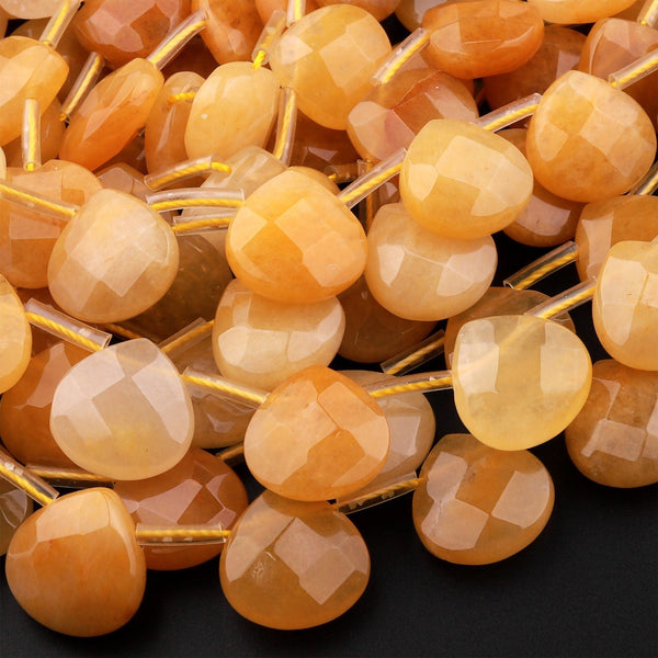 Natural Yellow Jade Faceted Teardrop Briolette Beads Good for Earrings 15.5" Strand