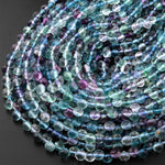AAA Natural Green Purple Blue Fluorite Faceted 6mm Rounded Briolette Teardrop Beads Good For Earrings 15.5" Strand