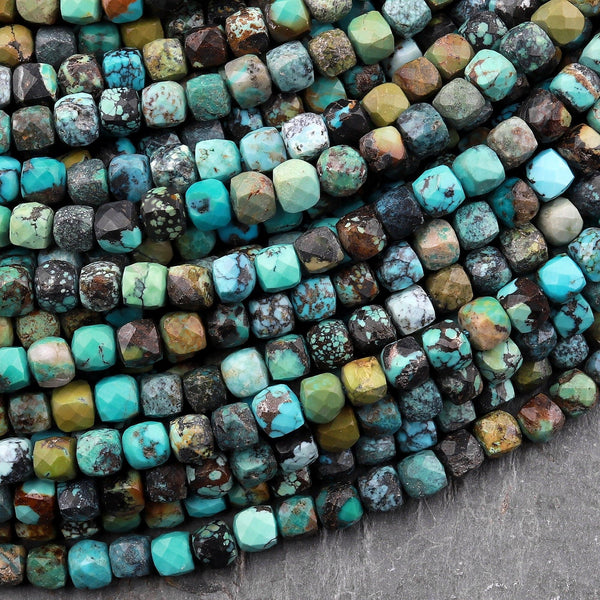 Natural Dragon Skin Turquoise Faceted 4mm Cube Beads Real Genuine Natural Blue Green Turquoise Micro Faceted Laser Diamond Cut 15.5" Strand