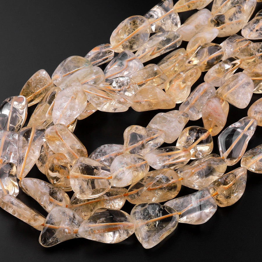 Natural Golden Yellow Citrine Beads Freeform Nuggets Irregular Gemstone Beads 15.5" Strand