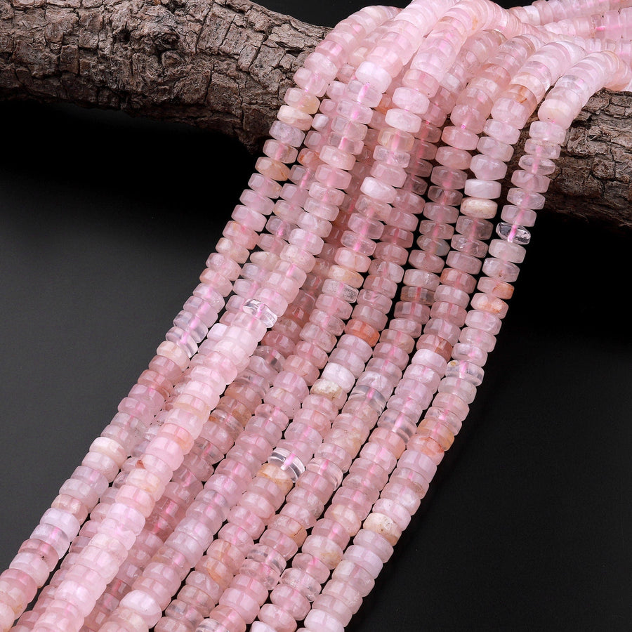 Natural Pastel Pink Morganite Pink Aquamarine Beryl Rondelle Beads 8mm 15.5" Strand