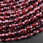 Natural Red Garnet 6mm Beads Faceted Energy Prism Double Terminated Points 15.5" Strand