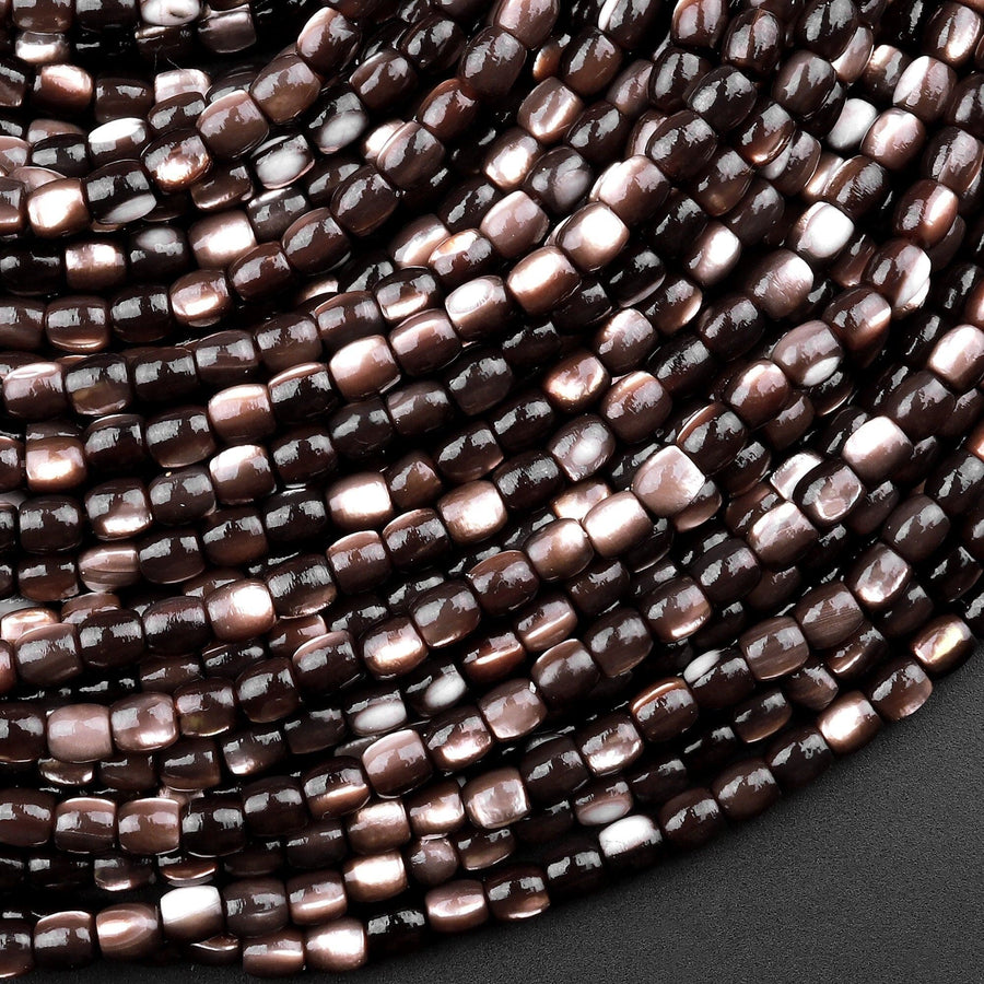 AAA Natural Dark Champagne Mother of Pearl Shell Small Barrel Beads 15.5" Strand