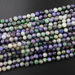 Faceted Natural Tanzanite Green Diopside Round Beads 6mm Real Genuine Purple Blue Gemstone 15.5" Strand