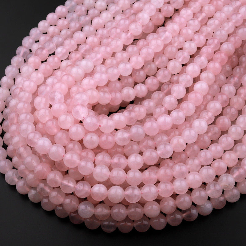 AAA Natural Pink Rose Quartz 6mm 8mm 10mm Round Beads Smooth Polished Pastel Soft Baby Pink Gemstone 15.5" Strand