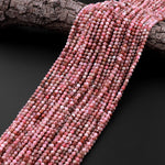 Micro Faceted Natural Pink Red Thulite 3mm Round Beads Diamond Cut Gemstone From Norway 15.5" Strand