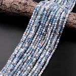 Natural Blue Aquamarine Faceted 4mm Cube Beads Micro Faceted Laser Diamond Cut 15.5" Strand