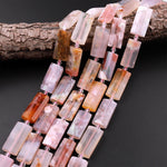 Faceted Cherry Blossom Agate Flat Rectangle Beads 15.5" Strand