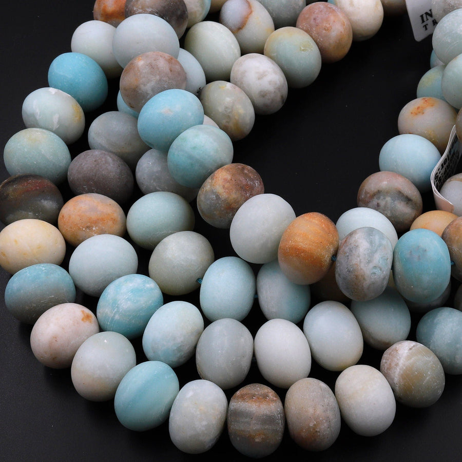 Large Matte Natural Amazonite 16mm Rondelle Beads 15.5" Strand
