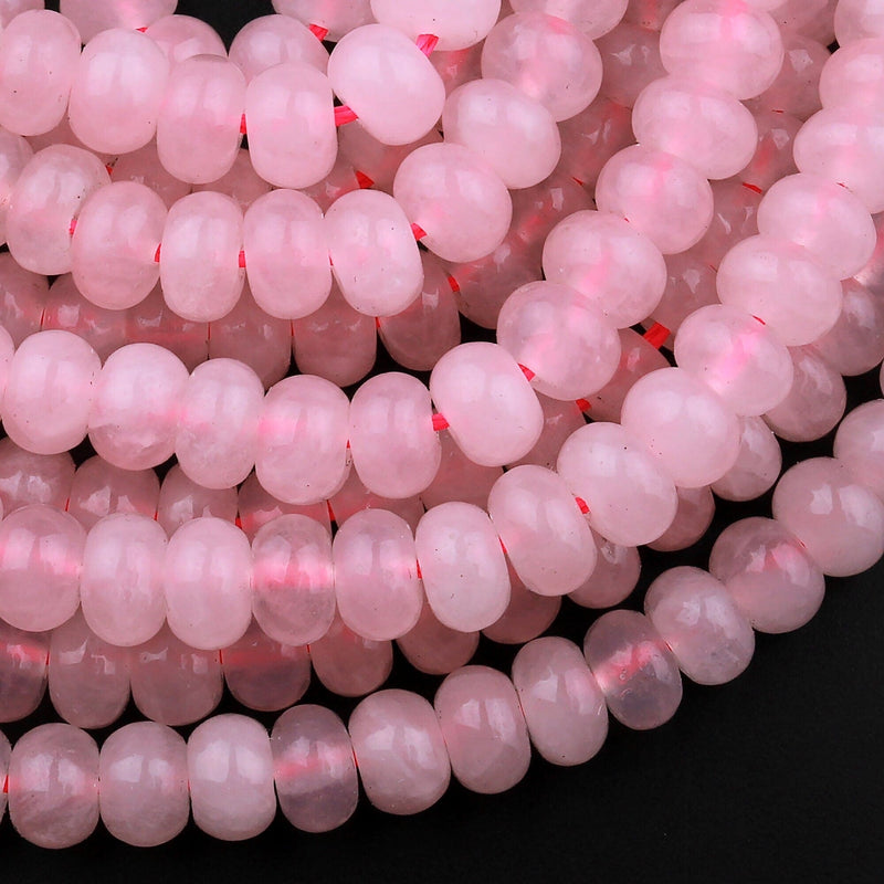 Natural Pink Rose Quartz Rondelle Beads 6x4mm 8x5mm 15.5" Strand