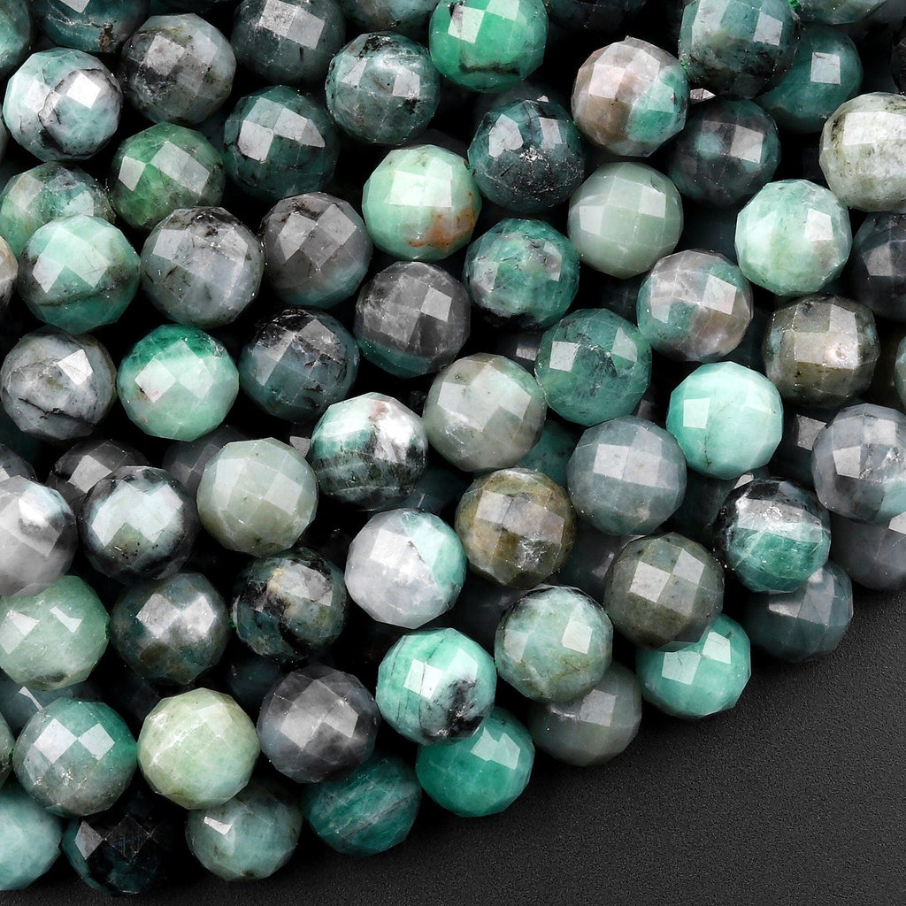 Real Genuine Natural Green Emerald Gemstone Faceted 8mm Round Beads Gemstone May Birthstone 15.5" Strand
