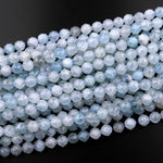 Extra Translucent Natural Blue Aquamarine Beads Faceted 8mm Round Gemstone Double Hearted Star Cut 15.5" Strand
