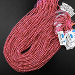 AAA Micro Faceted Natural Pink Red Thulite 3mm 4mm Round Beads Diamond Cut Gemstone From Norway 15.5" Strand