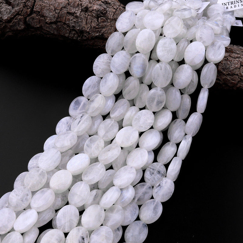 Faceted Natural Rainbow Moonstone Oval Beads 15.5" Strand