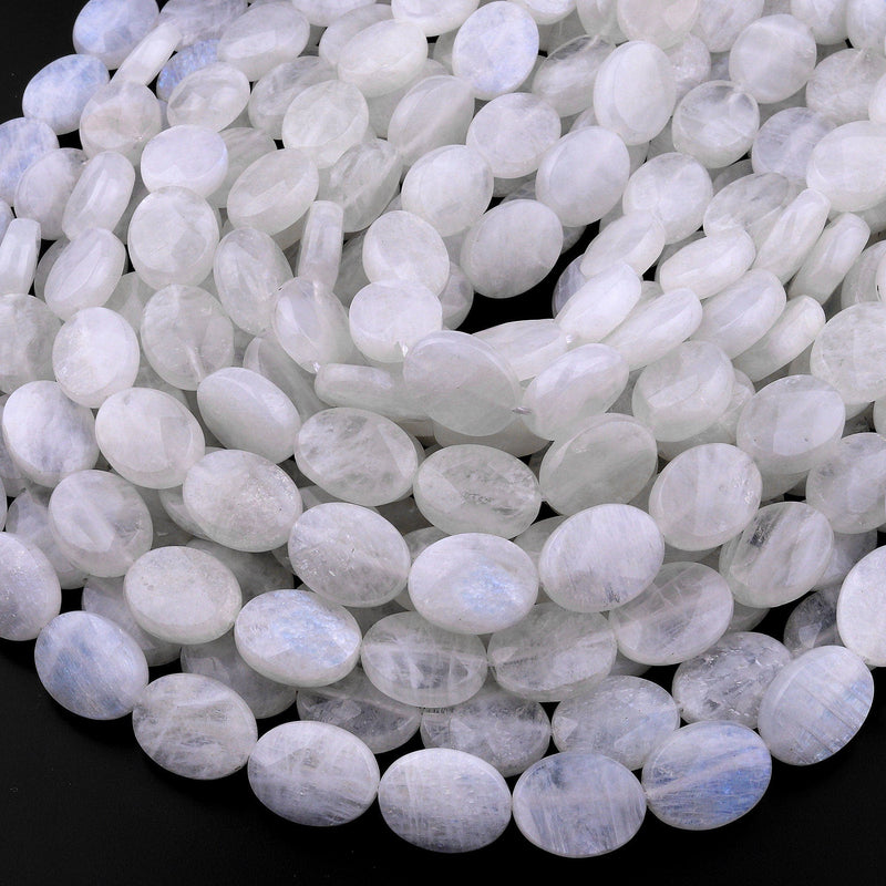 Faceted Natural Rainbow Moonstone Oval Beads 15.5" Strand