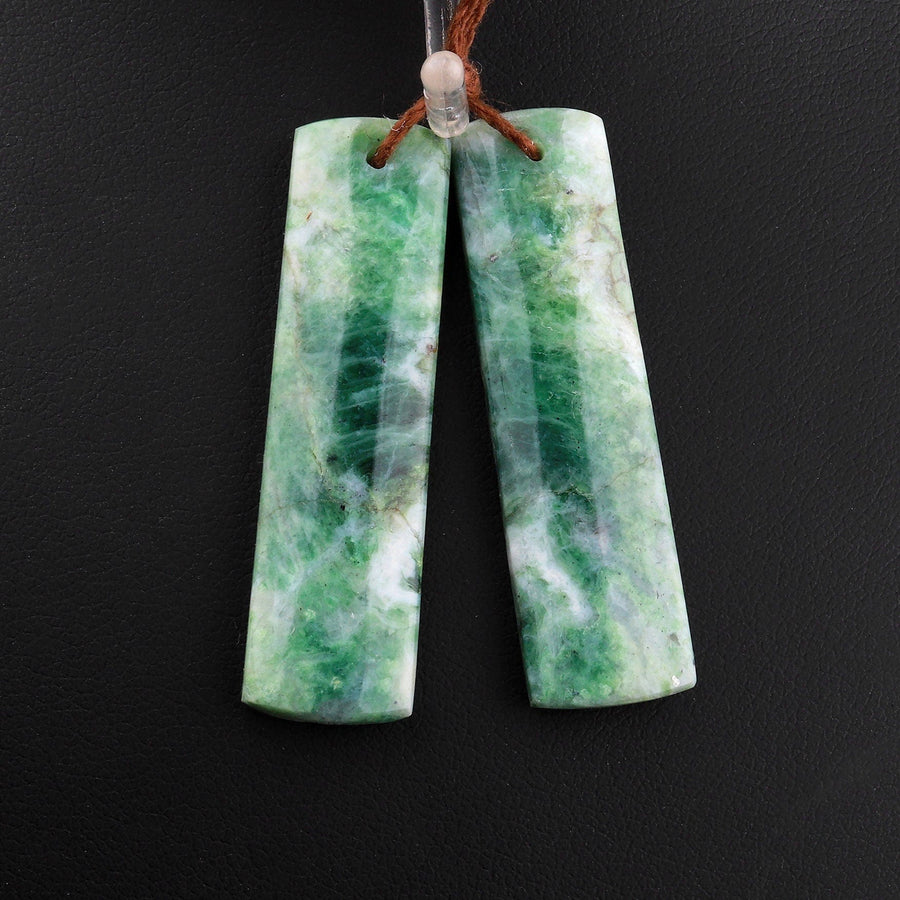 Natural African Green Chrysoprase Rectangle Earring Pair Drilled Matched Gemstone Beads