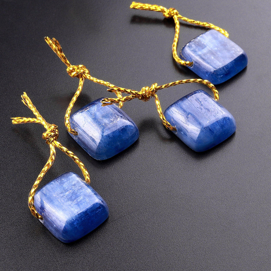 Natural Blue Kyanite Square Cushion Pendant Center Drilled Gemstone Focal Bead