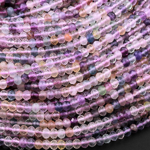 Natural Rainbow Fluorite Faceted 4mm Rondelle Beads Micro Laser Cut Multicolor Gemstone Beads 15.5" Strand