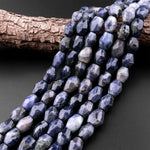 Natural Iolite Faceted Drum Nugget Beads Real Purple Blue Gemstone 15.5" Strand