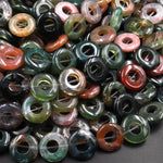 Natural Indian Agate Donut Beads 14mm W 6mm Hole 15.5" Strand