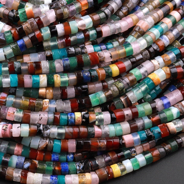 Mixed Gemstones Carnelian Aventurine Lapis Amazonite Jade Jasper 4mm Heishi Rondelle Beads 15.5" Strand