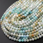 Micro Faceted Natural Blue Green Yellow Aquamarine 6mm Faceted Round Beads Multicolor Gradient Shades 15.5" Strand