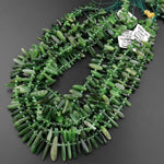 Natural Canadian Jade Freeform Long Spike Point Nugget Beads 15.5" Strand