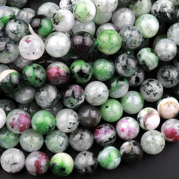 Natural Ruby Zoisite White Quartz 6mm 8mm Round Beads 15.5" Strand