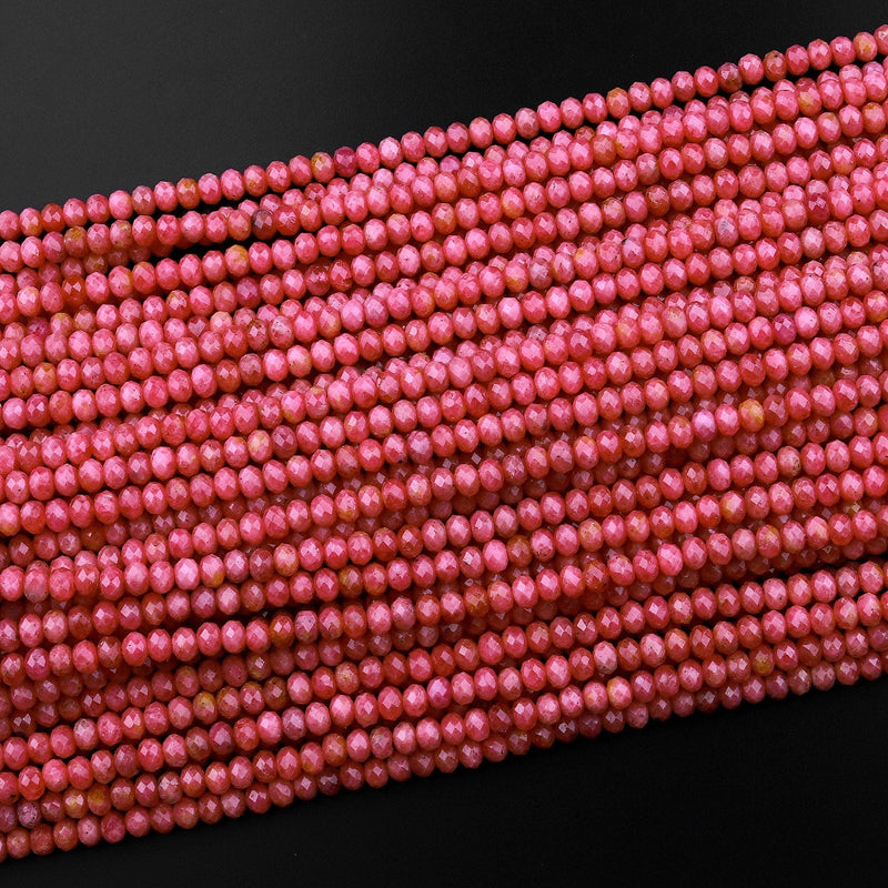AAA Micro Faceted Natural Pink Red Thulite 4mm Rondelle Beads Diamond Cut Gemstone From Norway 15.5" Strand