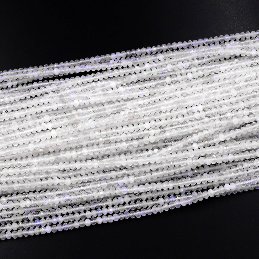 Natural Rainbow Moonstone Faceted Rondelle Beads 3mm 4mm Gemstone 15.5" Strand