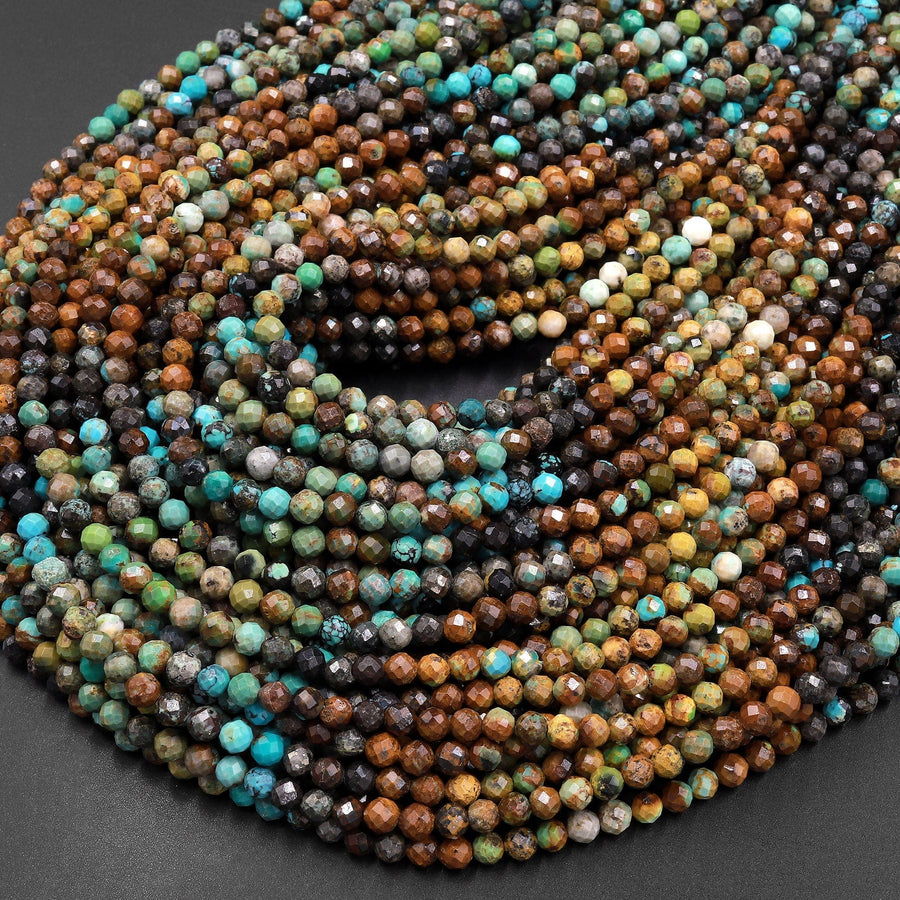 Genuine Natural Turquoise 4mm Faceted Rondelle Beads Multicolor Blue Green Brown Turquoise Micro Faceted Gemstone 15.5" Strand